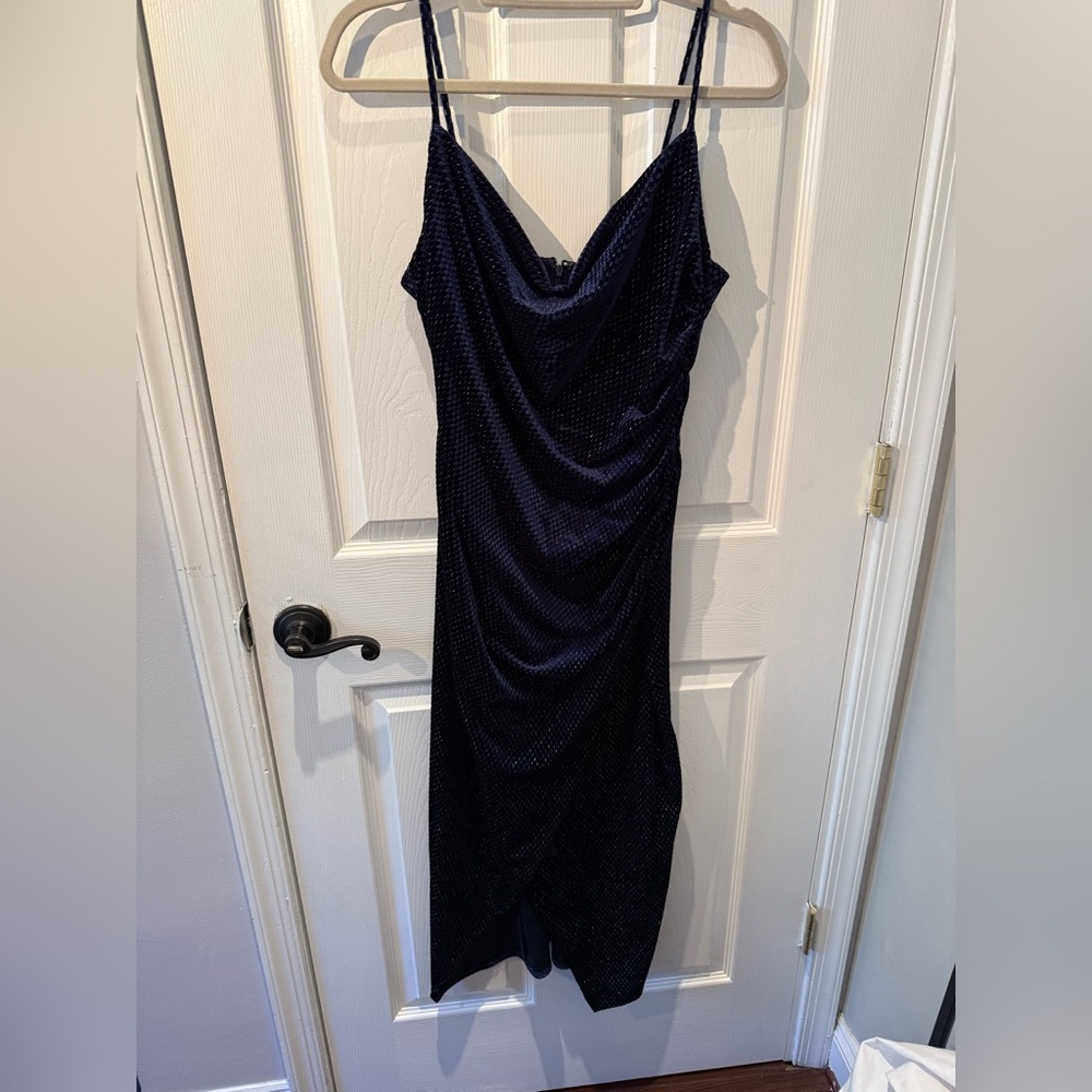 Laundry Navy Sparkle Cowl Neck Slip Dress - Women's 8